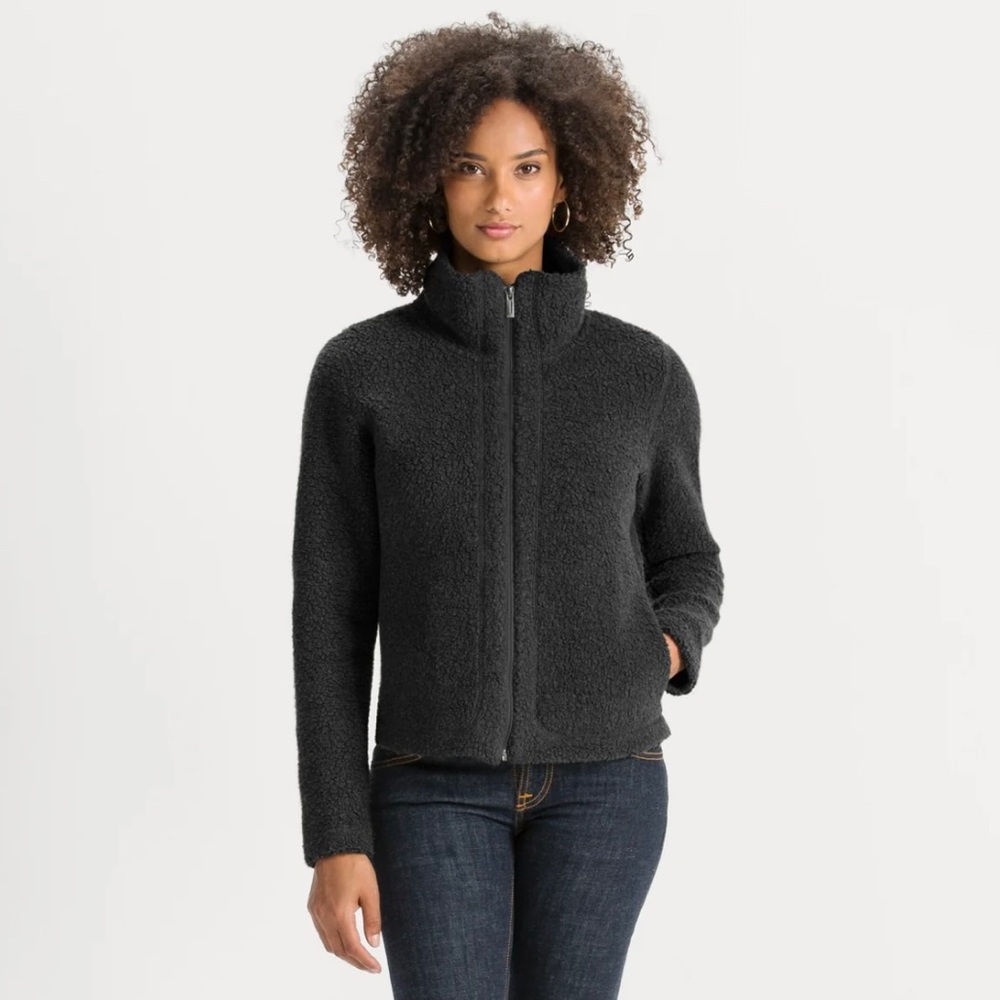 Nau Randygoat Black Charcoal Shearling Zip-Up Jacket